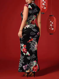 Womens Dragon-Pattern Digital-Print Stand-Collar Modified Chinese Cheongsam