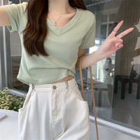 Irregular Hemline Slimfit Vneck Shortsleeve Womens