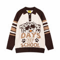 Retro Puppy Jacquard Polo Collar Contrast Color Sweater Lapel Knitwear