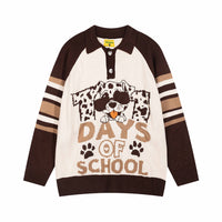 Retro Puppy Jacquard Polo Collar Contrast Color Sweater Lapel Knitwear