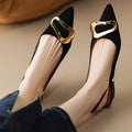 French Retro Metal Buckle Women's Flat-heeled Shoes