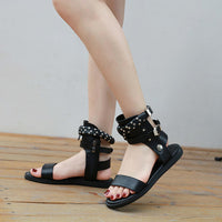 Black Soft End Roman Rivet Flat Beach Sandals