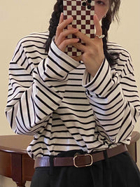 New Loose Striped Long-sleeved T-shirt For Women