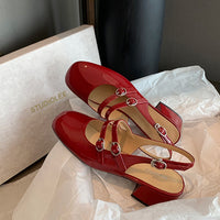 Women's Fashionable Retro Square-Toe Double-Breasted Sandals