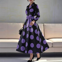Elegant And Stylish V-neck Womens Printed Waist-cinching Dress