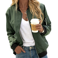 New Autumn Solid-Color Womens Fashionable Zippered Outer Jacket In European