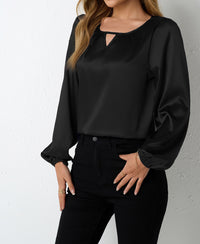Women's Silk-like Pleated Long-sleeved Satin Top