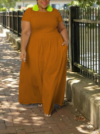 Womens Solid-Colored Waist-Cinching Casual Dress