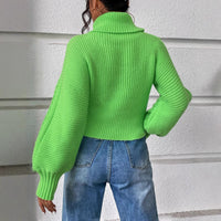 Womens Solid-Color Knitted Sweater With Cable Knit And Ribbed Texture