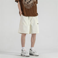 Japanese-style Retro Large Workwear With Pocket Embroidered Shorts