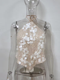 Sequin Halter Deep V-neck Backless Top