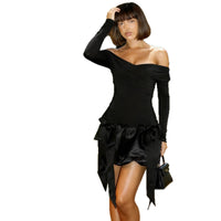 Womens Elegant Off-Shoulder Bow-Knot Bud-Shape Short Dress