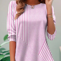 Plus Size Women's Cardigan Asymmetric Stripes Patchwork Top