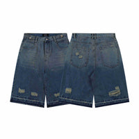 Men's Retro Washed Ripped Straight Denim Shorts