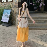 Bohemian Crochet Tassel Hollow-Out Long Skirt Sun-Protective Cover-Up Womens Dress
