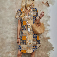 V-neck Patchwork Floral Dress Women