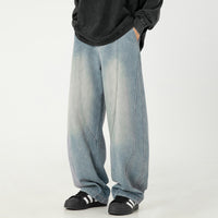 Wide-leg Washed Denim Jeans Mens Loose Casual Pants