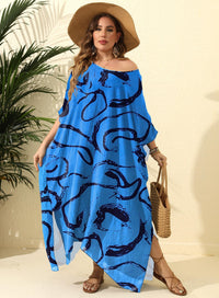Irregular Print Loose Blouse Beach Vacation Split Floor-Length Dress