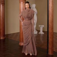 New Stylish Chiffon Wrap Dress With A Pleated Cinched Waist And Long Sleeves
