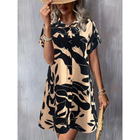 Fashionable Chic Commuter Short-Sleeve Printed Button-Up Dress For Women