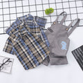 Summer Children's Suit Cotton Plaid Shirt Suspender Pants Two-piece Suit