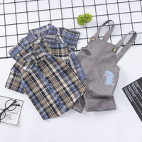 Summer Children's Suit Cotton Plaid Shirt Suspender Pants Two-piece Suit
