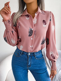 Women's Elegant Feather Lantern Sleeve Lapel Shirt
