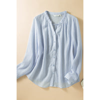 Womens Long Sleeve V Neck Loose Fit Button Up Shirt