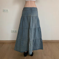 Vacation Style Low Waist Old Washed Blue Loose Slimming Denim Skirt