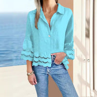 New Lace Bell Sleeve Hollow Pure Cotton Cotton Linen Shirt