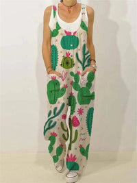 Women's Animal Floral Botanical Print Casual Sleeveless Loose Jumpsuit