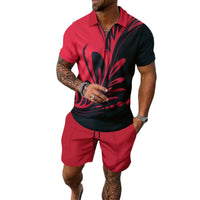 Men's Leaf Printed Short-sleeved Shorts