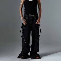 Loose Straight Multi-pocket Zipper Casual Trousers