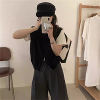 Simple Turtleneck Double Zipper Knitted Cardigan Vest