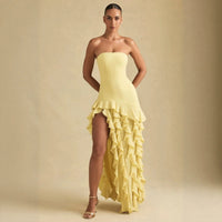 Ruffle-trimmed Side-slit Elegant Dress