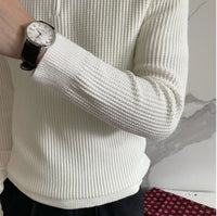 Turn-down Collar Knitted Polo Sweater With Thermal Ribbed Design