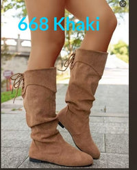 Womens Highshaft Pleated Suede Chunkyheel Boots
