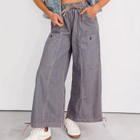 New High-waisted Casual Striped Print Tie Straight Pants