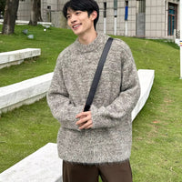 Crew-neck Sweater Loose Laid-back Knit Top Trendy Style