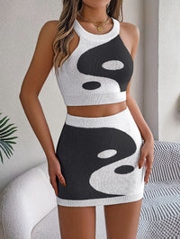 Women  Color Block Cropped Top & Bodycon Skirt Knit Set