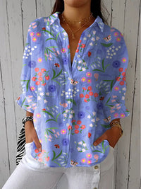 Womens Casual Long Floral-print Top