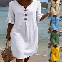 Summer Womens Solid Colored Cotton Dress