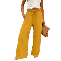 Solid-color Drawstring-pocket Womens Casual Wide-leg Pants
