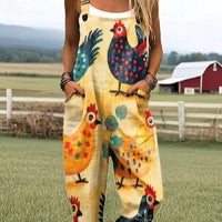 Women's Summer Digital Printing Button Casual Suspender Trousers