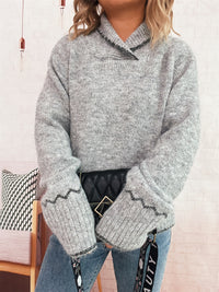 Simple Commute Half Turtleneck Lapel Contrast Color Knitted Pullover Sweater
