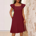 Fashionable Double-Layer Ruffle Sleeve Back-Bow Dress