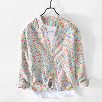 Men's Casual Long-sleeved Floral Linen Shirt Coat