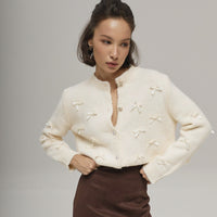 Gentle Chic Three-dimensional Bow Knitted Round Neck Cardigan Sweater