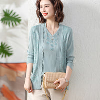 Spring Wear For Moms Fashionable Jacket Thin Knitted Cardigan Two-piece Suit
