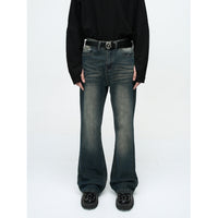 Autumn High Street Style Retro Washed Distressed Slightly Flared Jeans